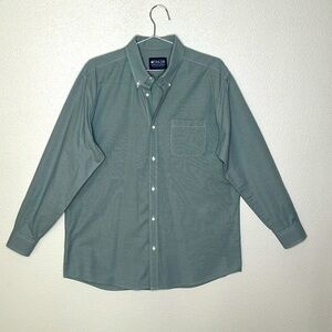 M Tailor Sea Green and White Checked  Casual Dress Shirt- L